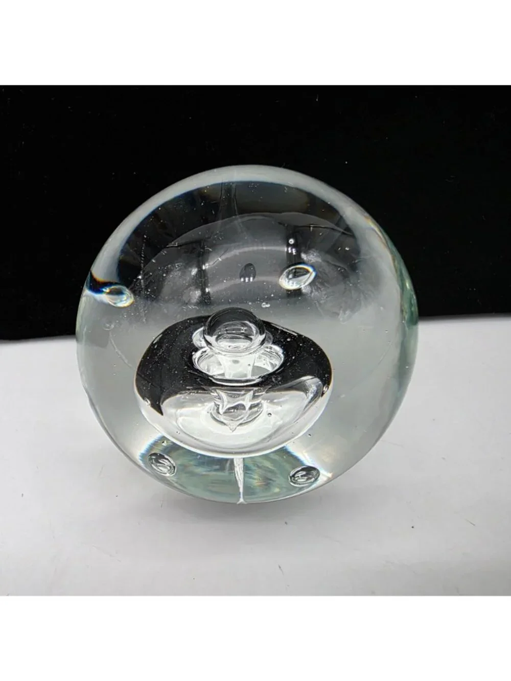 Hand Blown Clear Glass Paperweight With Controlled Bubbles Clear Smooth Base 3
